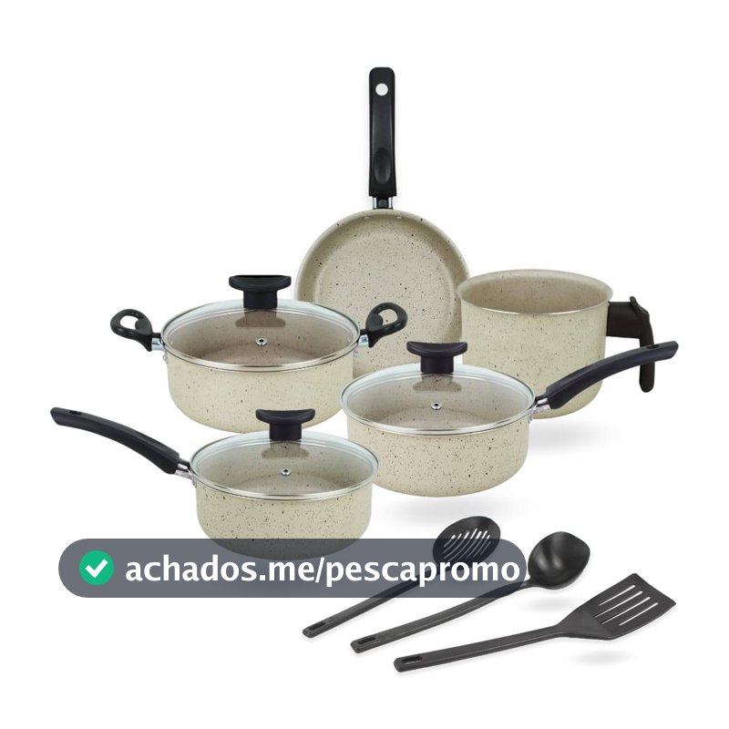 Jogo de Panelas Marfim 8 Peças Teflon Premium MARF Tampa Vidro Antiaderente - Cozinha Completa