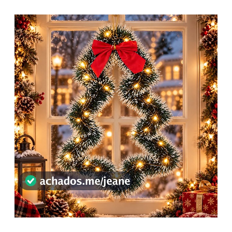 Guirlanda Árvore de Natal Enfeite de Porta Guirlanda Natalina Verde e Nevada Decoração Natalina