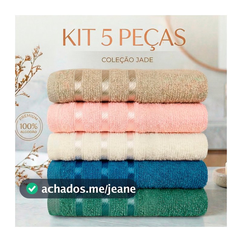 Kit 5pçs Toalhas de Rosto de 45x60cm 100% Algodão - Coleção Jade