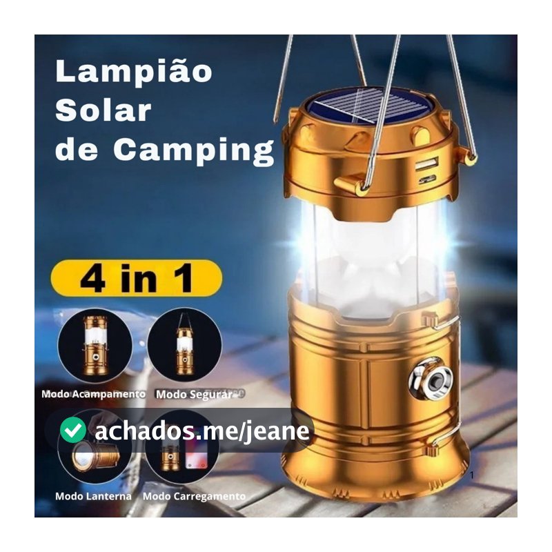Lampião Led Solar 4 em 1 Regarregavel Usb para Camping Lanterna Portátil Emergencia BOMVINK
