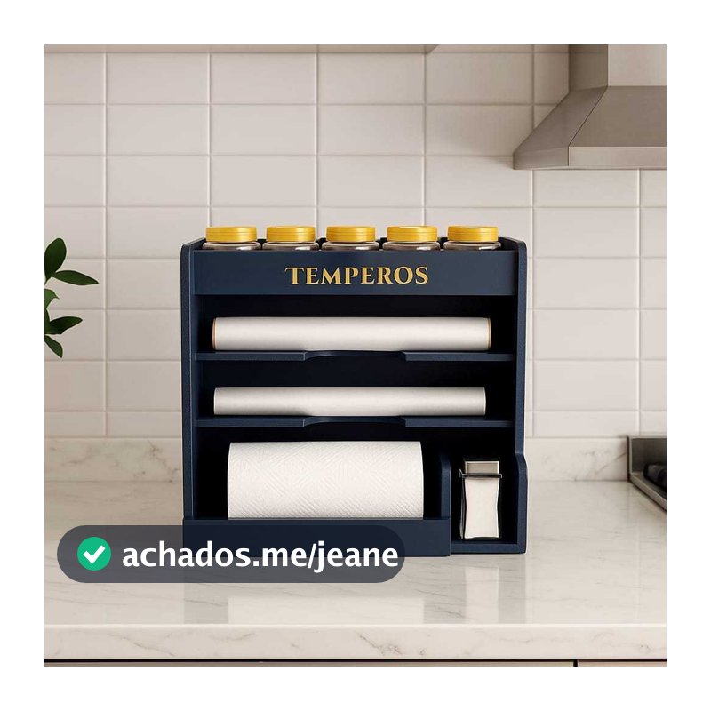 Organizador de Temperos e Porta Rolos Multifuncional | Porta tempero Cozinha Prática e Moderna