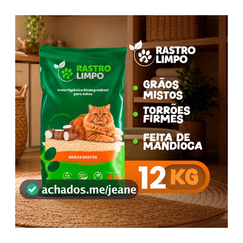 Areia 12kg Biodegradável Gato Grãos MISTOS Rastro Limpo Mandioca Torrão Firme Sem Poeira Higiênica