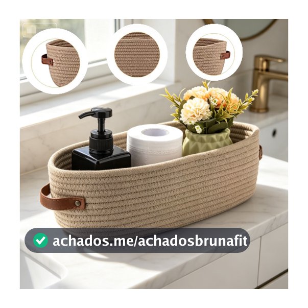 Kit Cesto Organizador Banheiro 1 Unidades Multiuso para Papel Higiênico 33x10x15cm