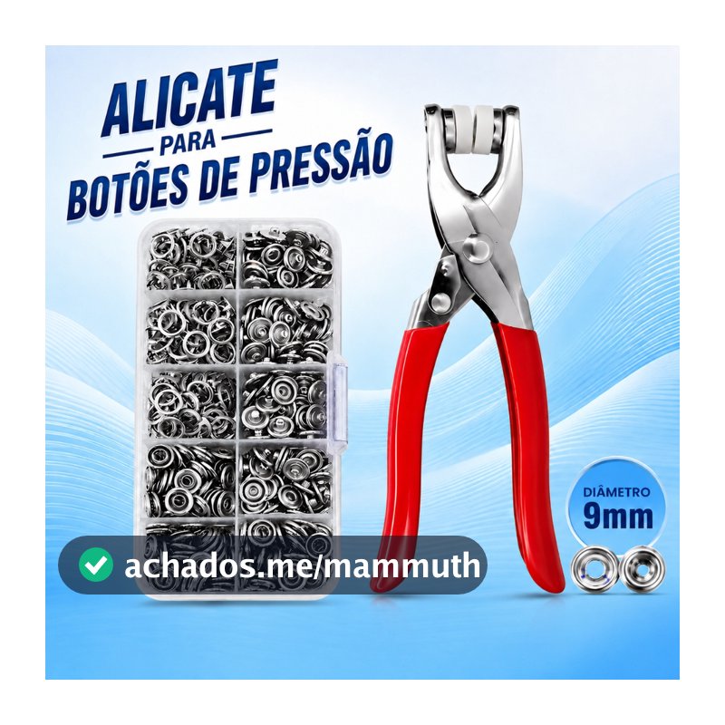 Alicate Aplicador De Botão De Pressão 9mm Kit Com 100 Botões Metálicos Para Costura Artesanato Roupa Bebê