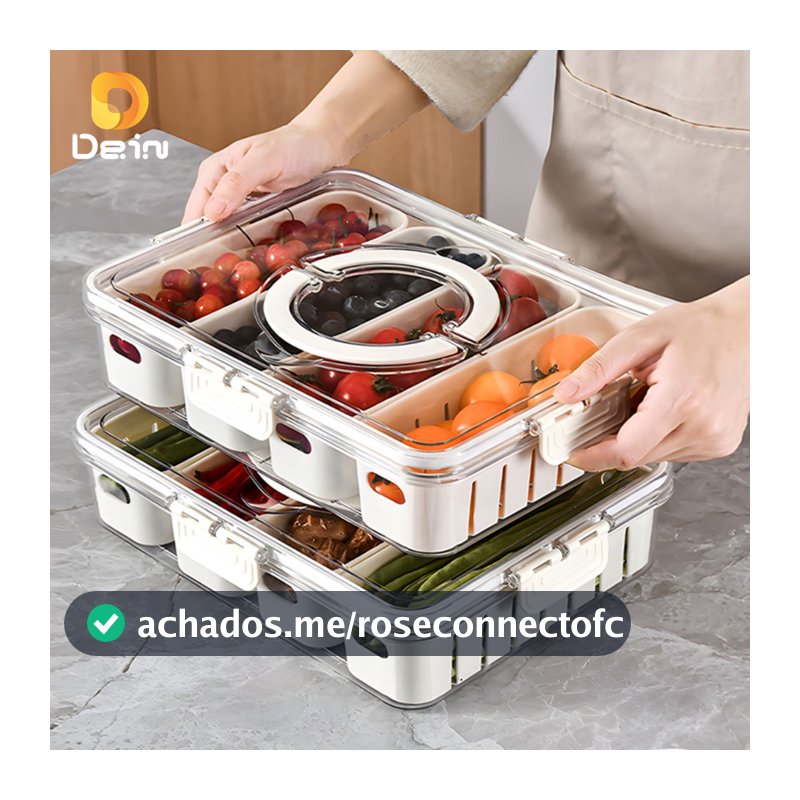 Caixa Organizadora de Alimentos Transparente Geladeira Empilhável Multiuso com Divisórias