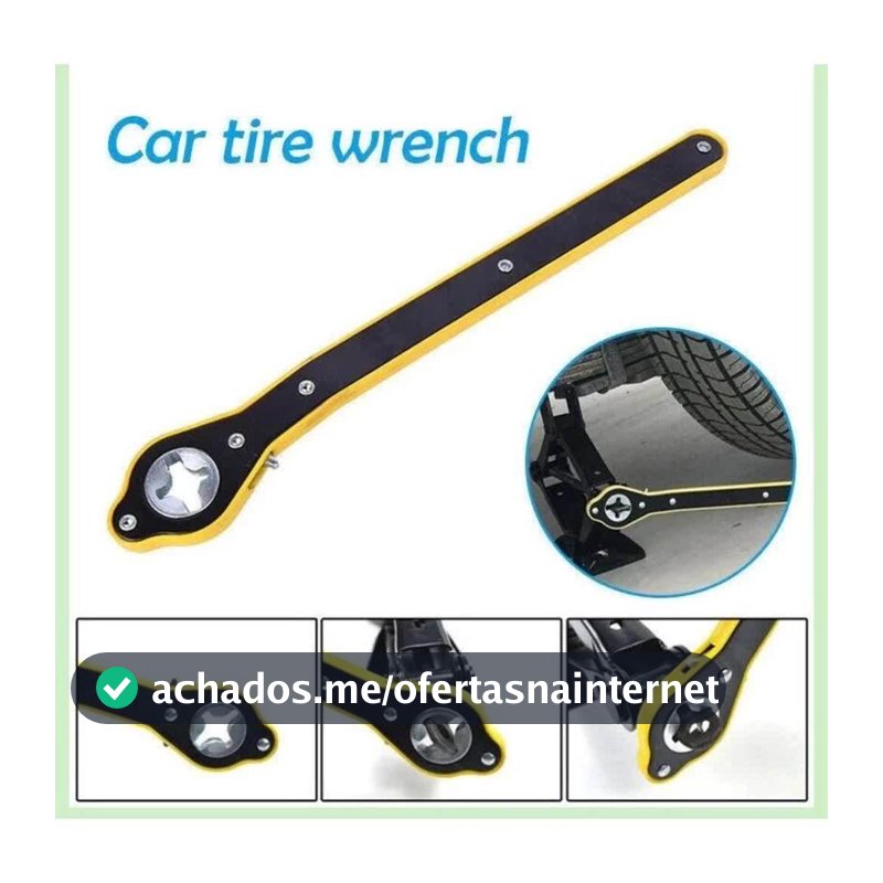 Chave Catraca Universal com Adaptador para Macaco Automotivo | Ferramenta para Troca de Pneus – Amarela e Preta