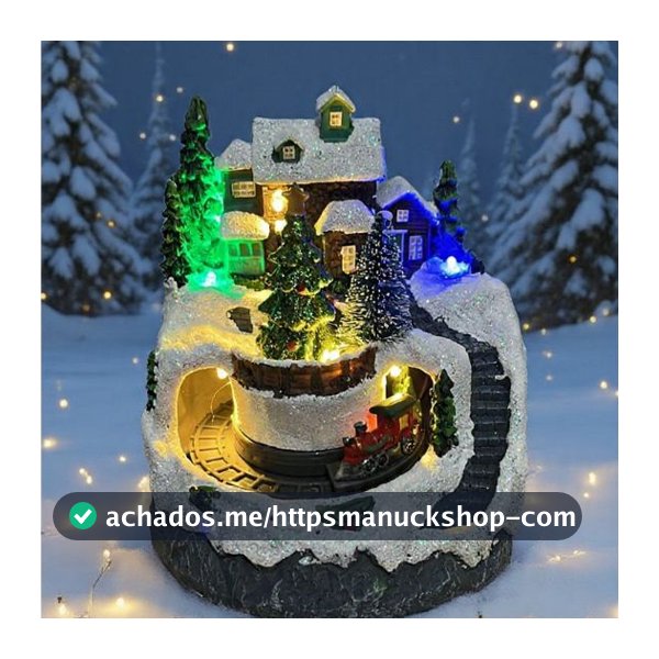 Enfeite Natal LED USB Vila De Natal Cenário Iluminado Resina Com Led Com Movimento Pilha e Cabo USB Enfeite Luxo
