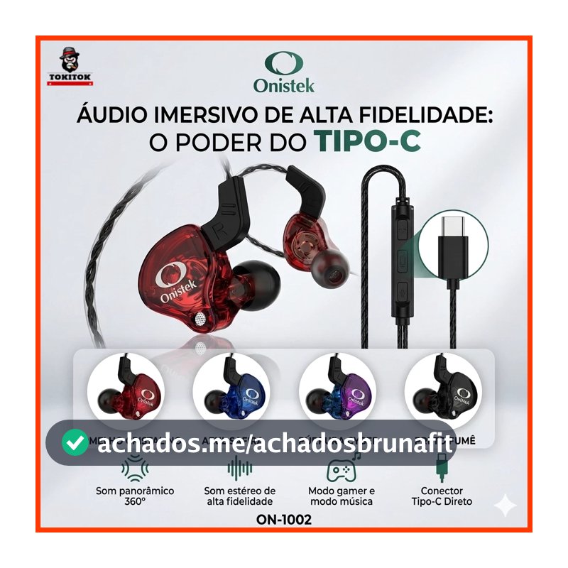 Fone de Ouvido Gamer Tipo-C Estéreo com Microfone Grave HD Controle ON-1002