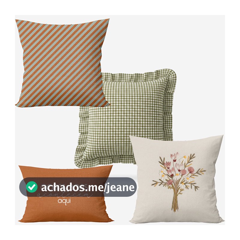 Kit 4 Capas de Almofadas Farmhouse Terracota & Verde com Bordado Floral + Baguete Frase
