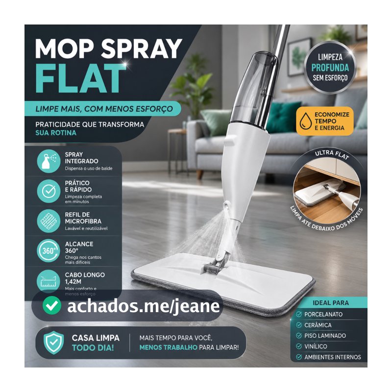 Mop Spray Cabo Longo 1,45m com Reservatório e Refil Microfibra Rodo Mágico Esfregão para Limpeza -CH