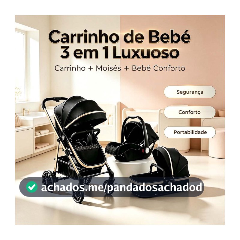 Carrinho Completo 3 EM 1 Com Moisés e Bebe Conforto – Seguro e Confortável, O Preferido das Mamães！