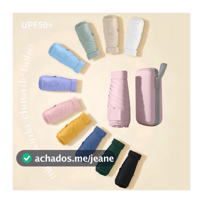 Mini Guarda-Chuva de bolso UPF50+ Super Compacto!Para Sol e Chuva, Lindas Cores com Estojo