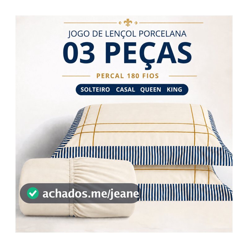 Jogo de Lençol Algodão Percal 180 Fios Porcelana com Elástico Solteiro Casal Queen King