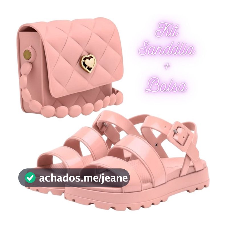 Kit Sandália Infantil Menina + Bolsa Coração Feminina Conjunto Moda Passeio Leve Confortável