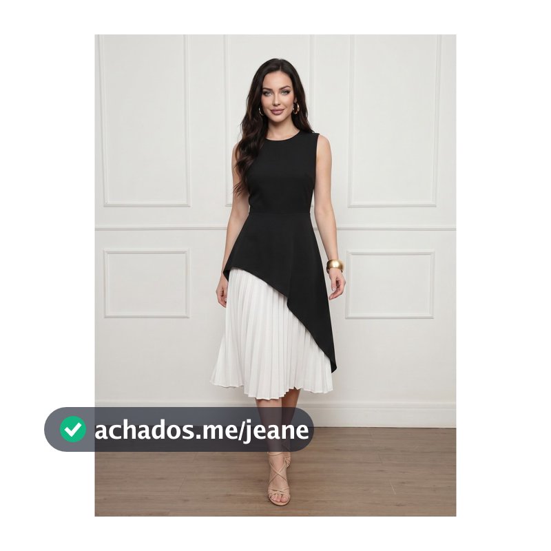 Vestido Feminino Em Crepinho Sem Manga Com Forro Plissado Separado Do Vestido