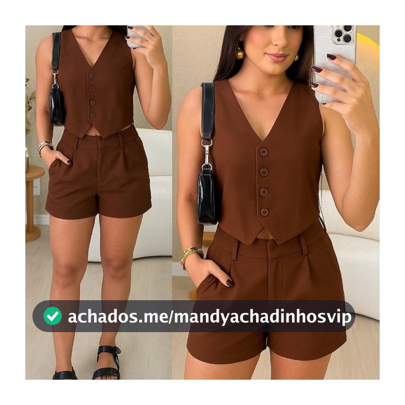 CONJUNTO  FEMININO SOCIAL EN ALFAIATARIA PERFEITO PARA TRABALHO OU  PASSEIO COLETE E SHORTS