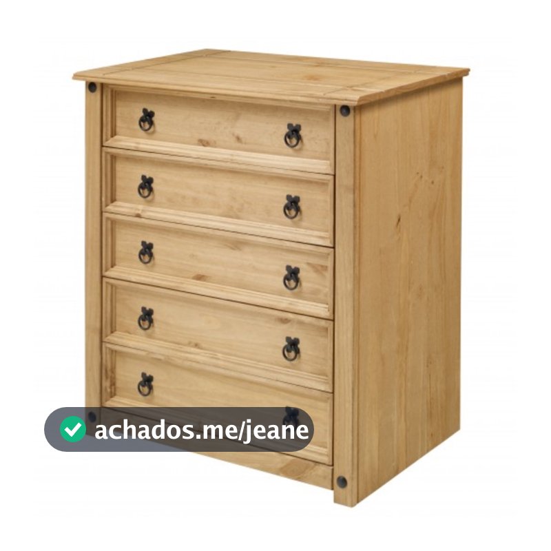 Cômoda em Madeira Maciça com 5 Gavetas Marrom Antique - CRI524