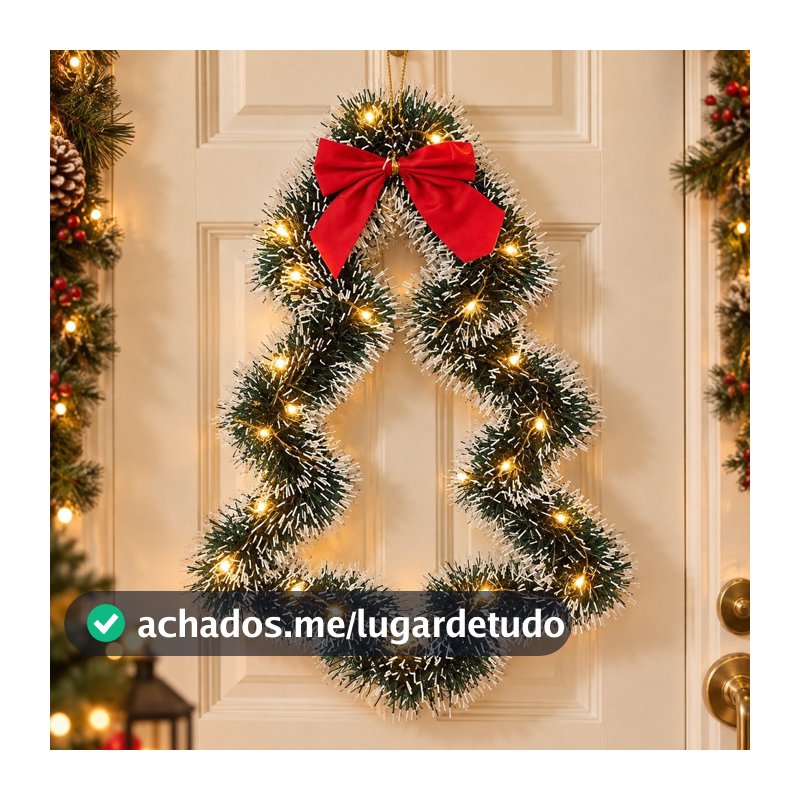 Enfeite de Porta Guirlanda Árvore de Natal Verde e Nevada Decoração Natalina