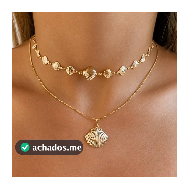 Colar feminino pingente Concha Do Mar Ouro 18k + gargantilha Choker De Conchinhas Búzios