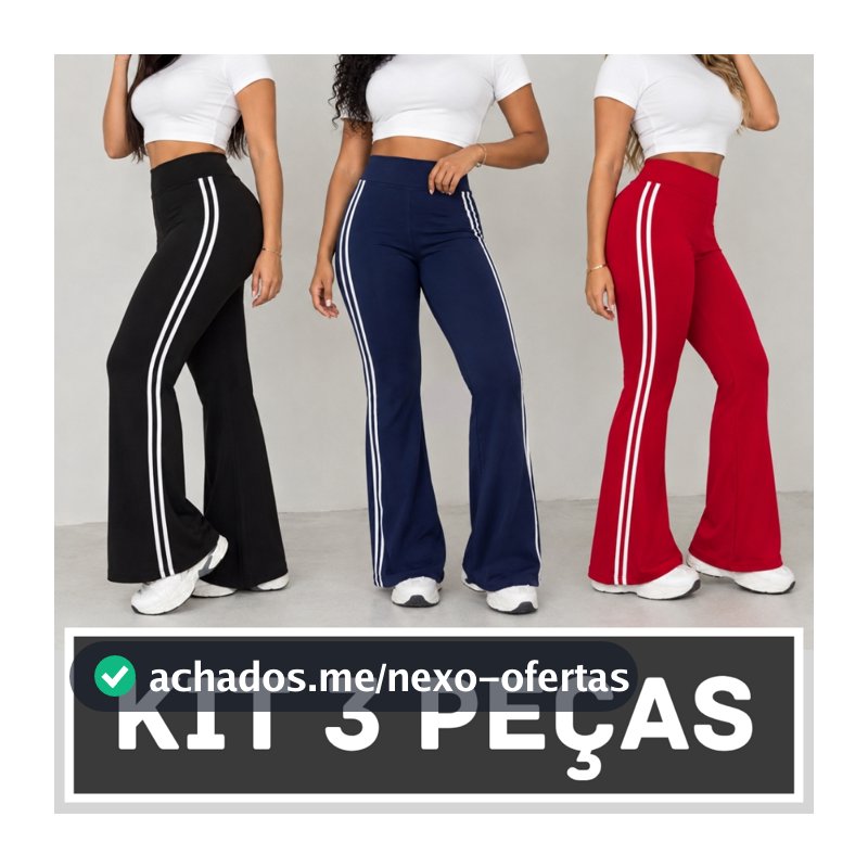 Kit 3 Calças Bailarina Cintura Alta Com Listras nas Laterais Moda