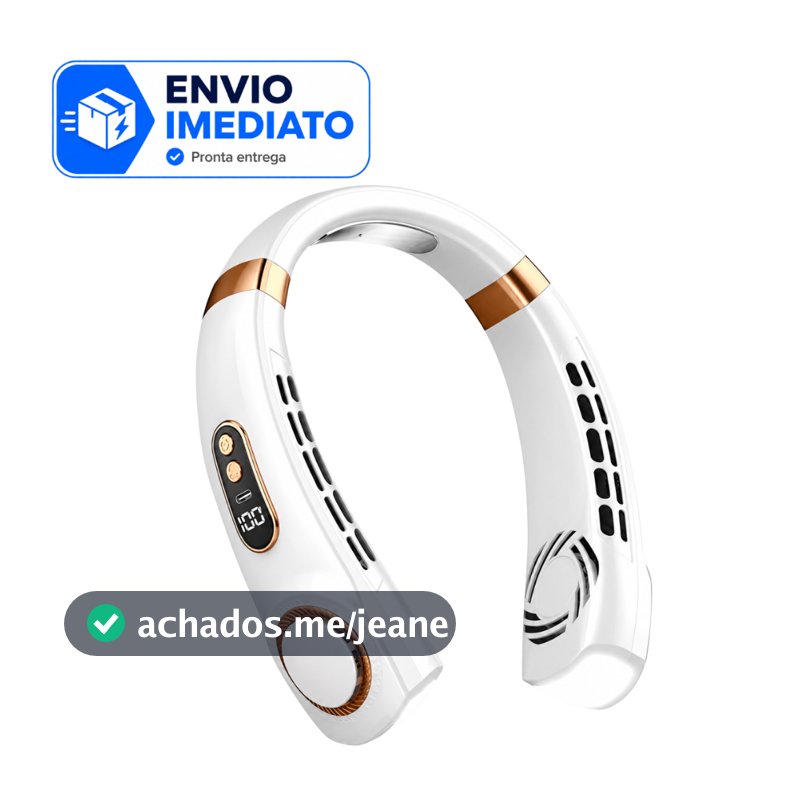 Ventilador de Pescoço Sem Hélice 5 Velocidades Recarregável LED Silencioso Portátil