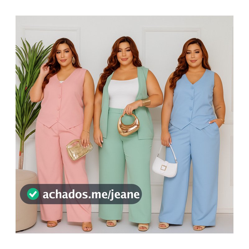 Conjunto Alfaiataria Plus Size Estiloso| Calça Pantalona e Colete Do G1 ao G3