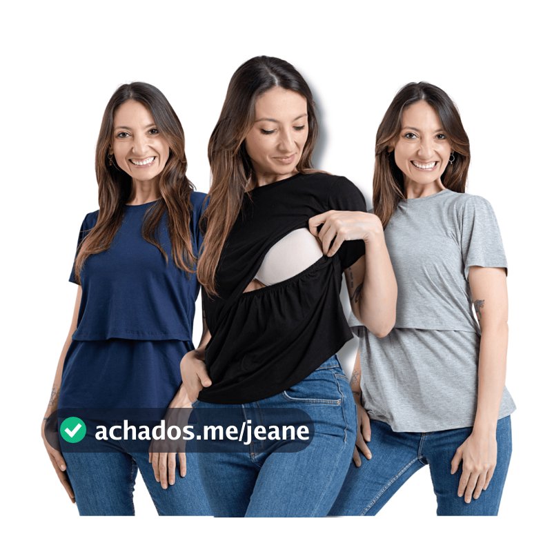 Kit 3 Blusa Amamentação Soltinha Manga Curta Premium Camiseta Gestante Feminina