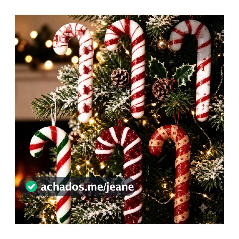 Enfeite Bastão de Doce Natalino 17cm 6 Modelos Sortidos Decoração para Árvore de Natal Réveillon