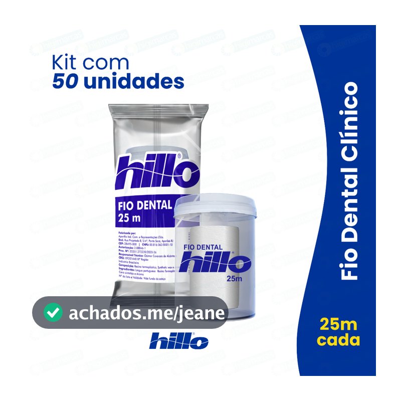 Kit 50 Fio Dental 25 Metros Hillo Econômico Brinde Higiene Completa