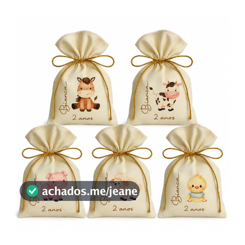 Kit 10 Saquinho Personalizados para Festa Lembrancinhas Fazendinha Bichos Sortido
