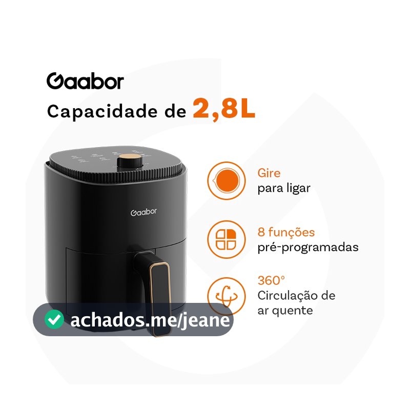Gaabor Fritadeira 2,8L Air Fryer 360° Ar Quente Timer 60 Min 200°C Antiaderente Sem BPA AF-35M02A