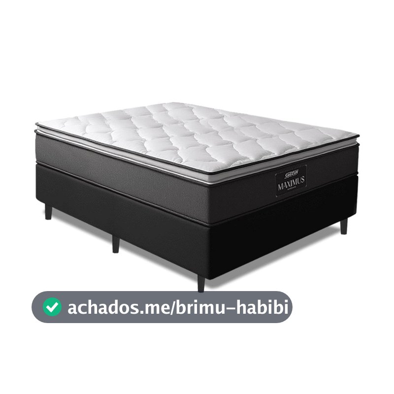 Cama Box Casal Colchão Molas Ensacadas Pillow Maximus 138x188x62cm Cinza / Preto Gazin