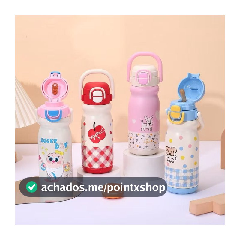 Garrafa térmica Infantil FoFO Com Canudo/Bico duplo 520ml aço inox para presente Crienca Escola--ZW