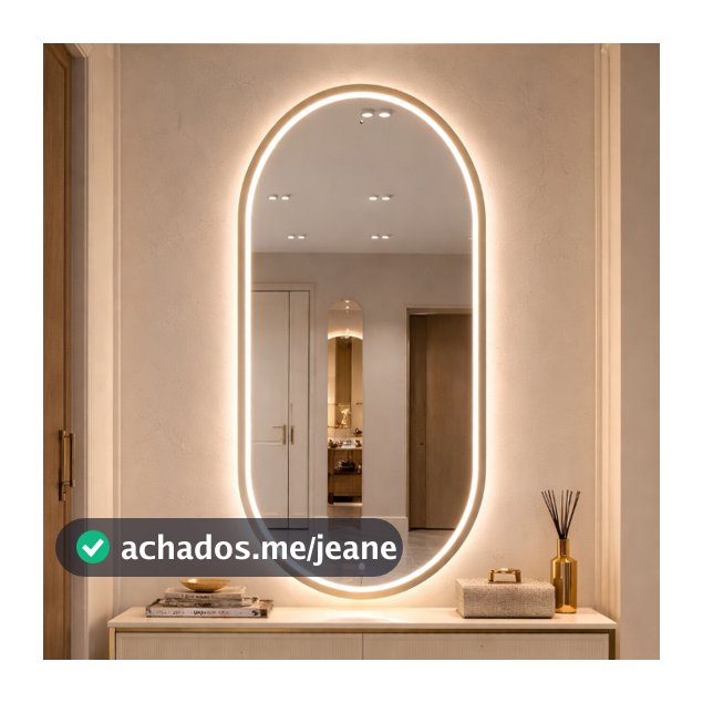 Espelho Oval com LED Mais Forte 3 cores 80x40 Botão Touch Jateado Lapidado Banheiro Quarto Sala