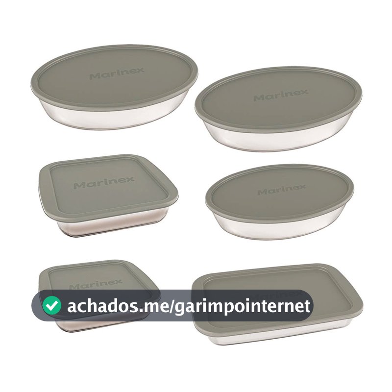 Conjunto de Assadeiras em Vidro com Tampa Plástica 6 Peças Marinex