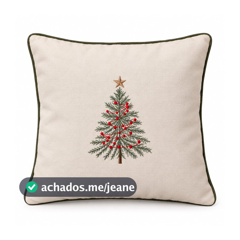 Almofada Bordada Árvore de Natal em Linho Cru – 45x45 cm