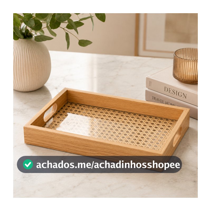 Bandeja Decorativa Retangular de MDF com Fundo Treliça 31,5x21,5cm - Lyor
