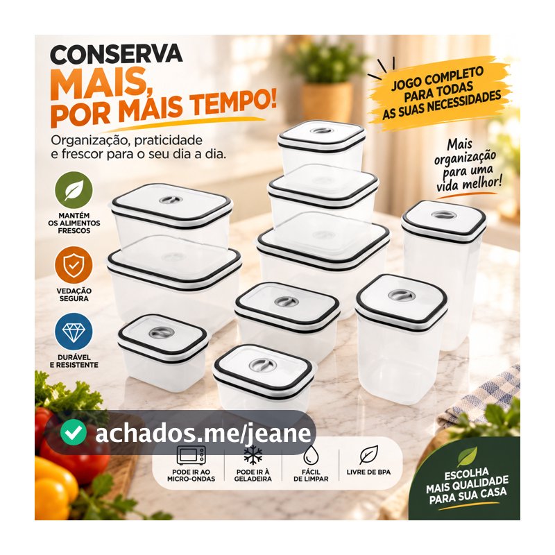 Conjunto 10 Potes Herméticos Electrolux Plástico Retangular Variados Livre de BPA Transparente