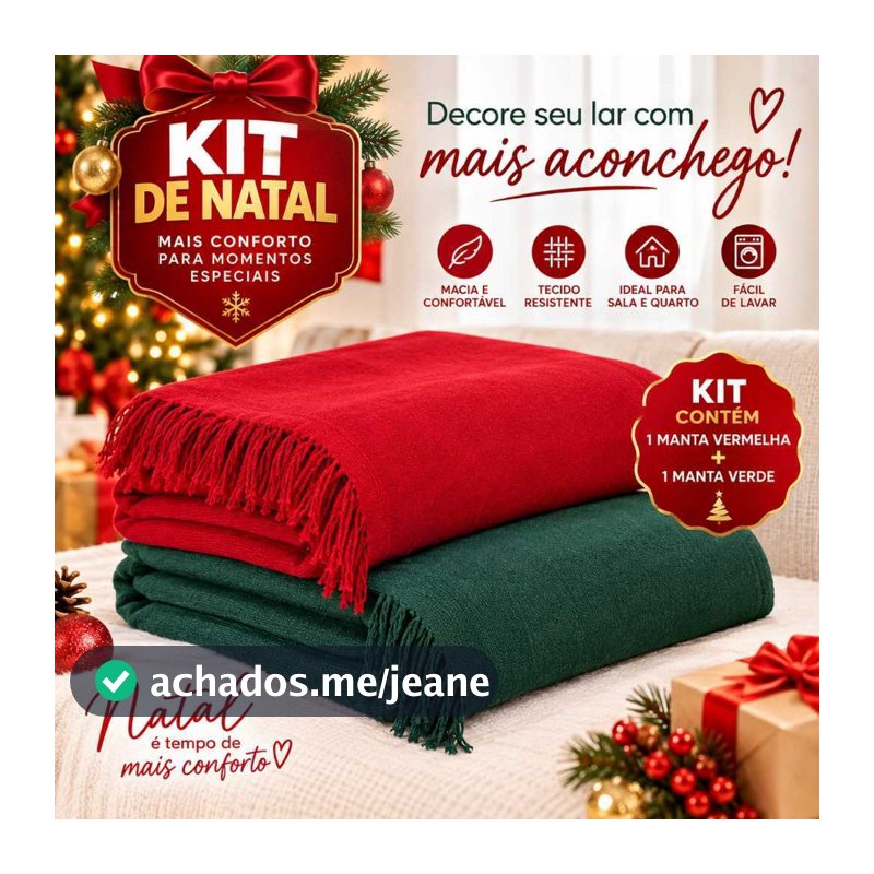 Kit 2 Mantas Sofá Natal Verde Vermelha 2,10x1,20m