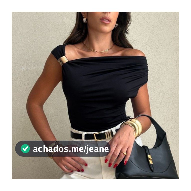 Blusa Feminina Elegante Suplex Premium Fivela Dourada Social Ombro a Ombro