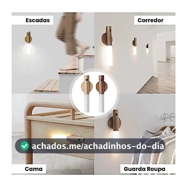 Kit 2-8 Luminária Portátil com Sensor de Movimento Led Moderno Textura Madeira Bastão com Ímã Bivolt