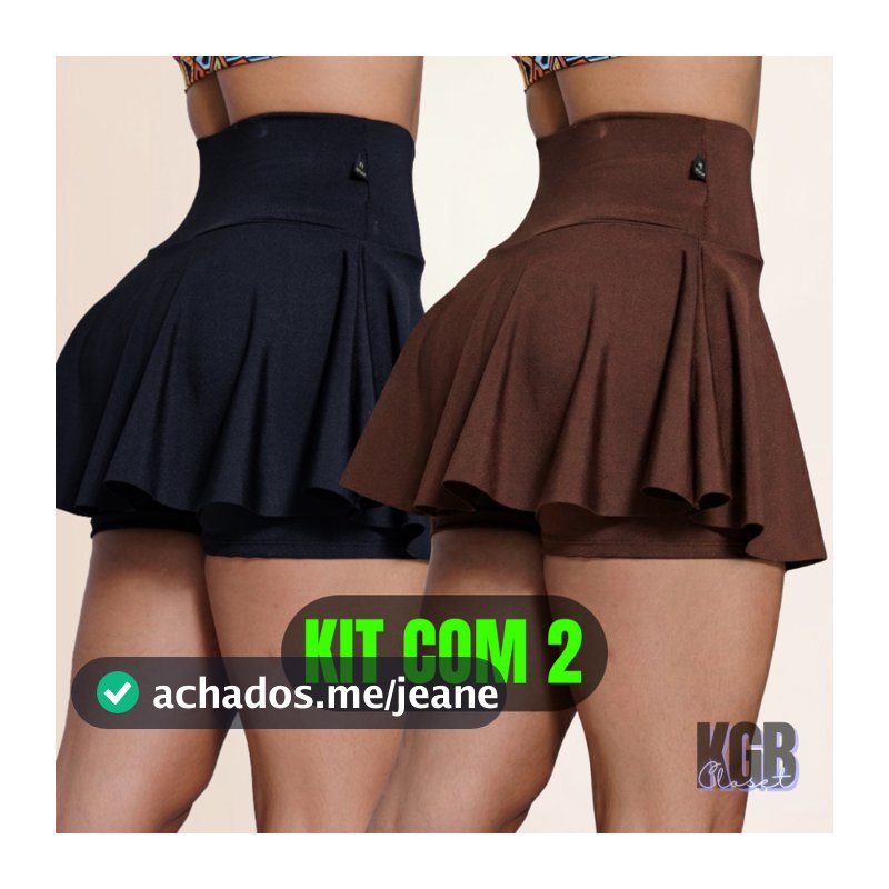 KIT Short Saia Academia Fitness Cintura Alta tapa Bumbum Bailarina Rodado Suplex Premium