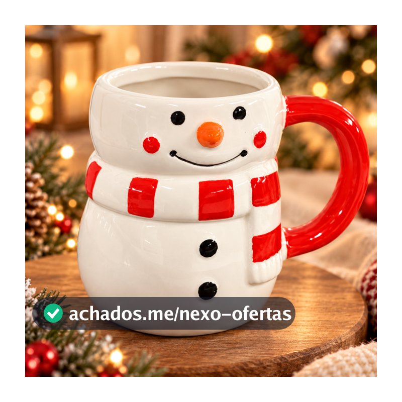 Caneca de Natal Boneco de Neve 330ml Cerâmica Xícara Natalina Presente de Natal