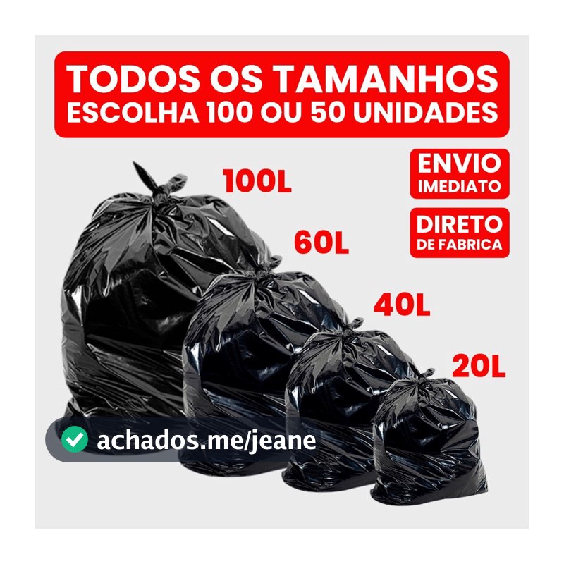 Saco de Lixo Preto 100 Litros 20/50/100 Unidades Comum e resistente- Direto da fábrica 20l 40l 60l