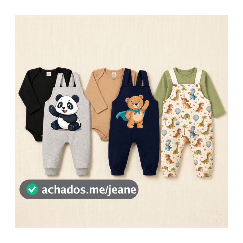 KIT BEBÊ MENINO COM 3 CONJUNTOS DE JARDINEIRAS E BODIES LONGOS SORTIDAS | 6 PEÇAS