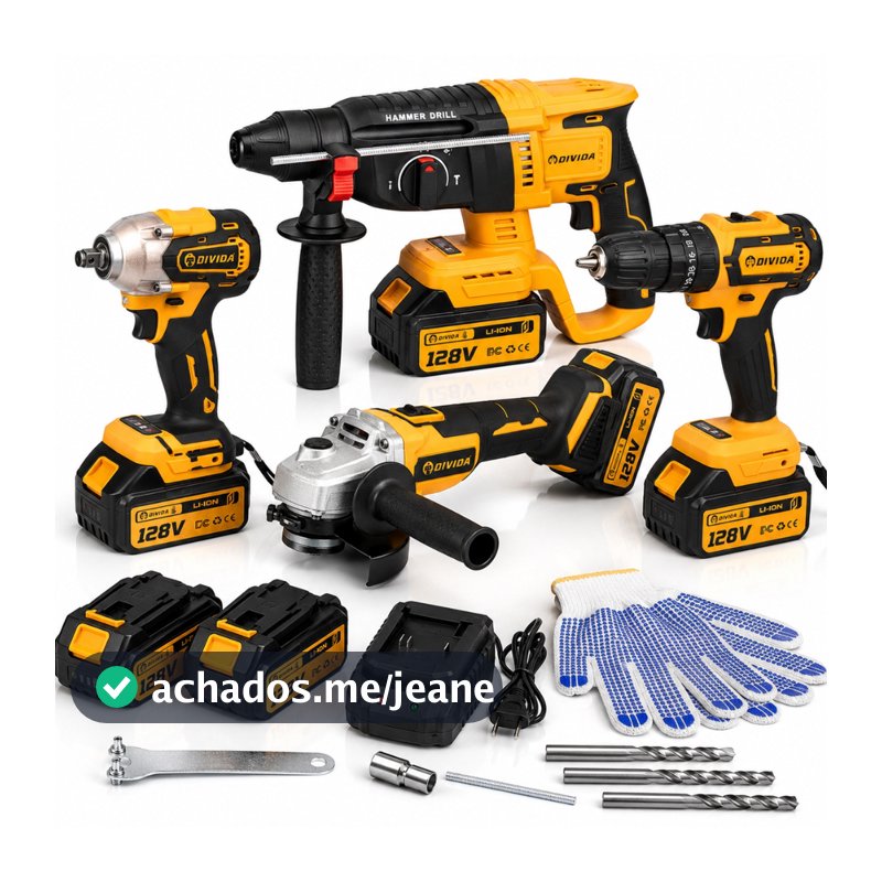 Kit Ferramentas Elétricas 48V 3/4 Peças Profissional Parafusadeira Martelete Esmerilhadeira Sem Fio