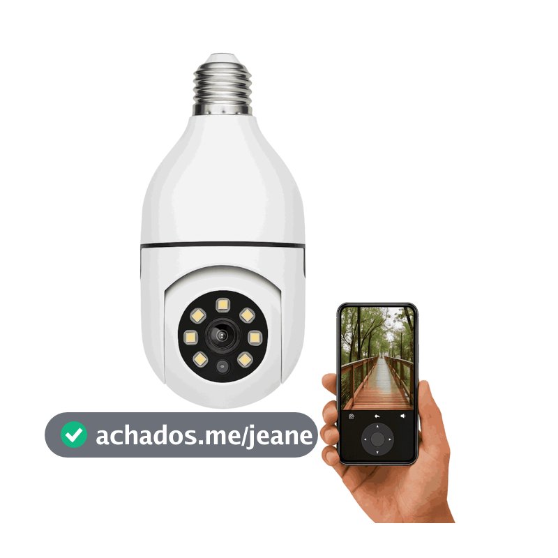 Câmera Lâmpada Wi-Fi 360° Panorâmica com Visão Noturna e Controle Celular – Instalação Rosqueável