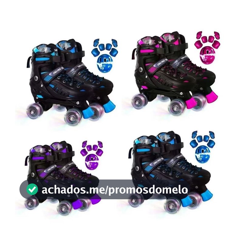 Patins Infantil 4 Rodas Com Luz De Led Com Kit Proteção ou Sem Proteção Envia Todo Brasil Rapido