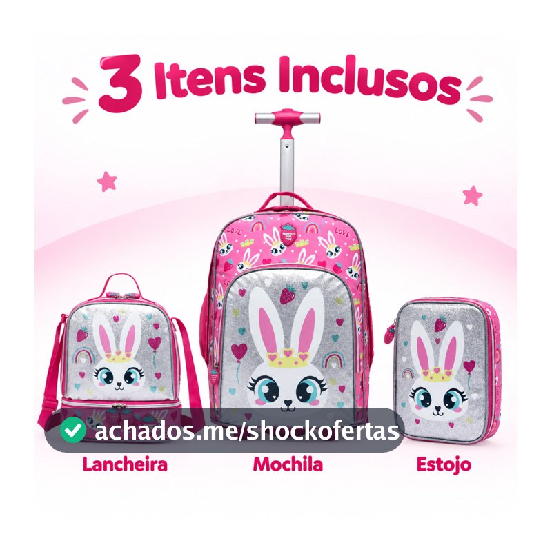 Kit Mochila de Rodinhas para Menina com Lancheira Térmica e Estojo