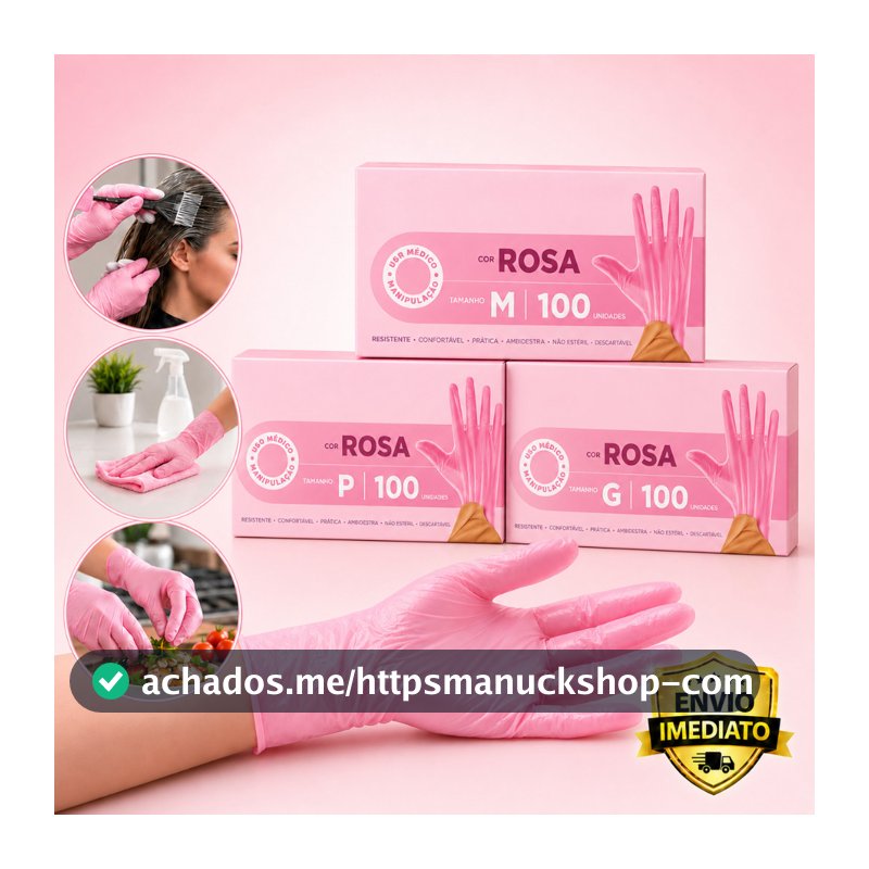 Luva Rosa Plastico Newflex  Sem Pó com 100 Unidades Tamanho P M G | Descartável | Envio Imediato